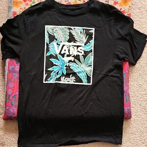 Boys Vans Black Tee with Tropical Leaf Design
